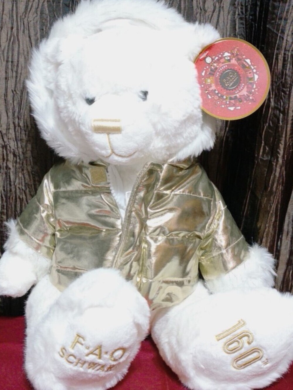 FAO Schwarz 160th Anniversary White Bear Plush with Gold Jacket